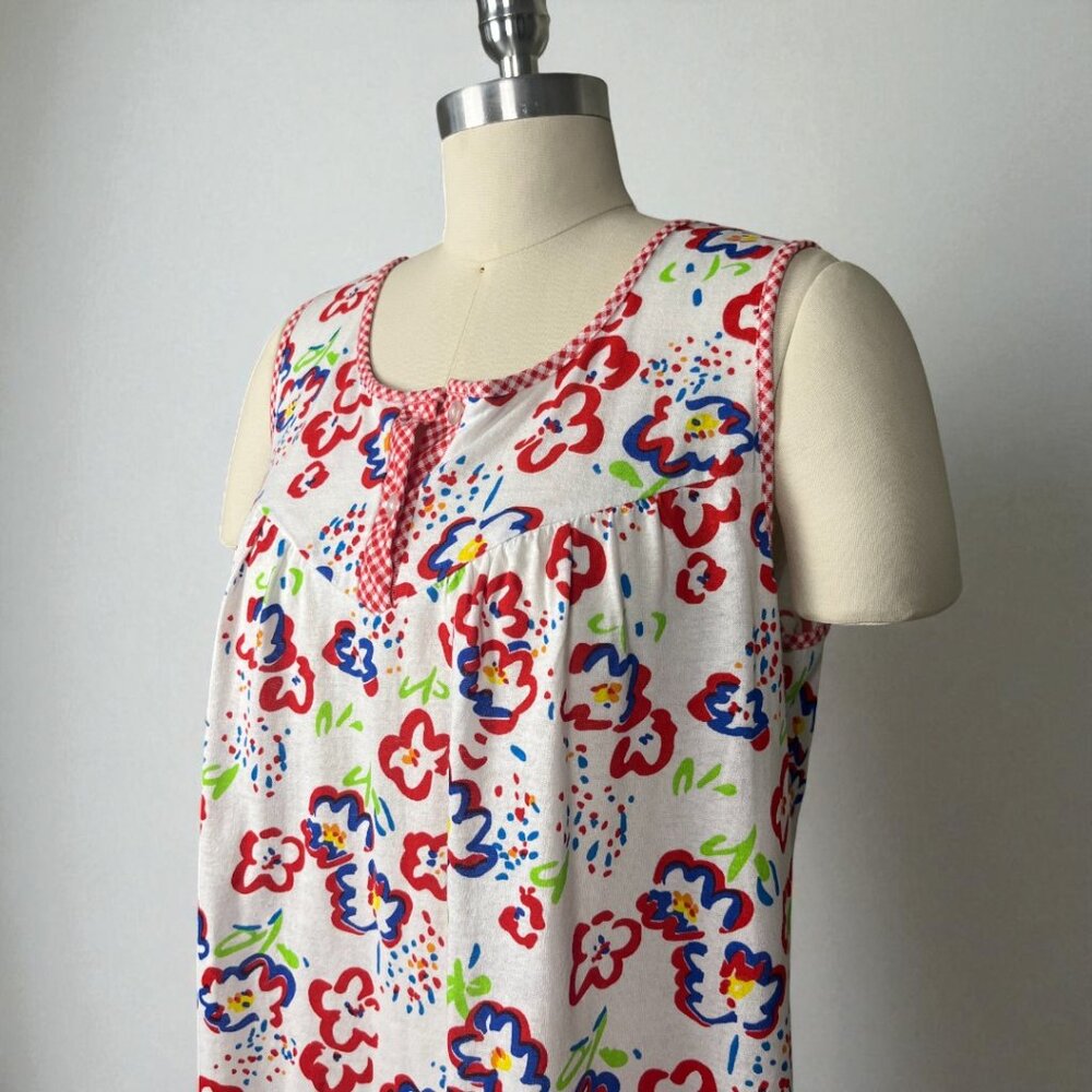 Vintage 70s Spotlight Sleeveless Henley Painterly Floral Tunic Top Size M
